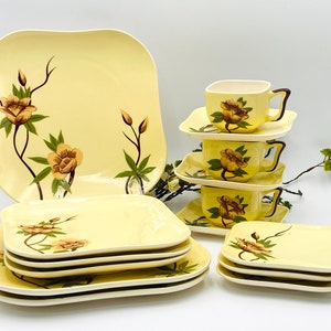 Yellow Rose by Weil Ware Dinnerware - Service for 3 - Dinner Plates, Salad Plates, Bread & Butter Plates, Cups and Saucers