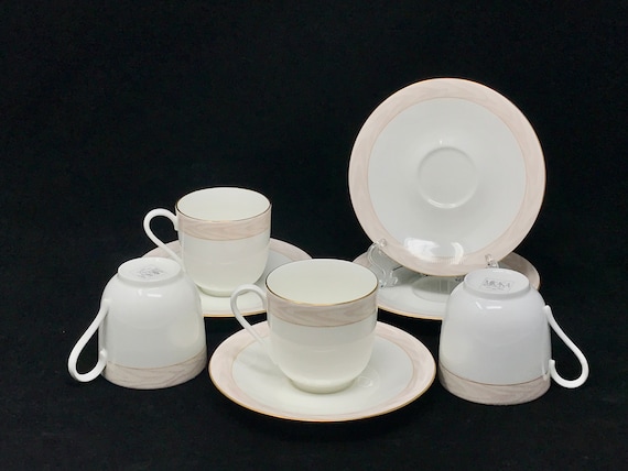 Set of 4 Mikasa Silk Moire Flat Cups and Saucers