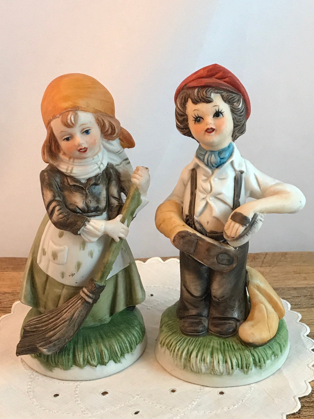 Capodimonte Porcelain Figurines - Italian Shoe Shine Boy and Girl