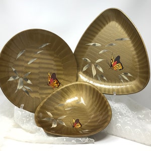 Group of 3 Vintage Catilina Bamboo Lacquerware Platters and Bowls