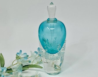 Frasco de perfume de cristal artístico firmado por Buzz Blodgett – Sea Foam Aqua Bubbles 1990