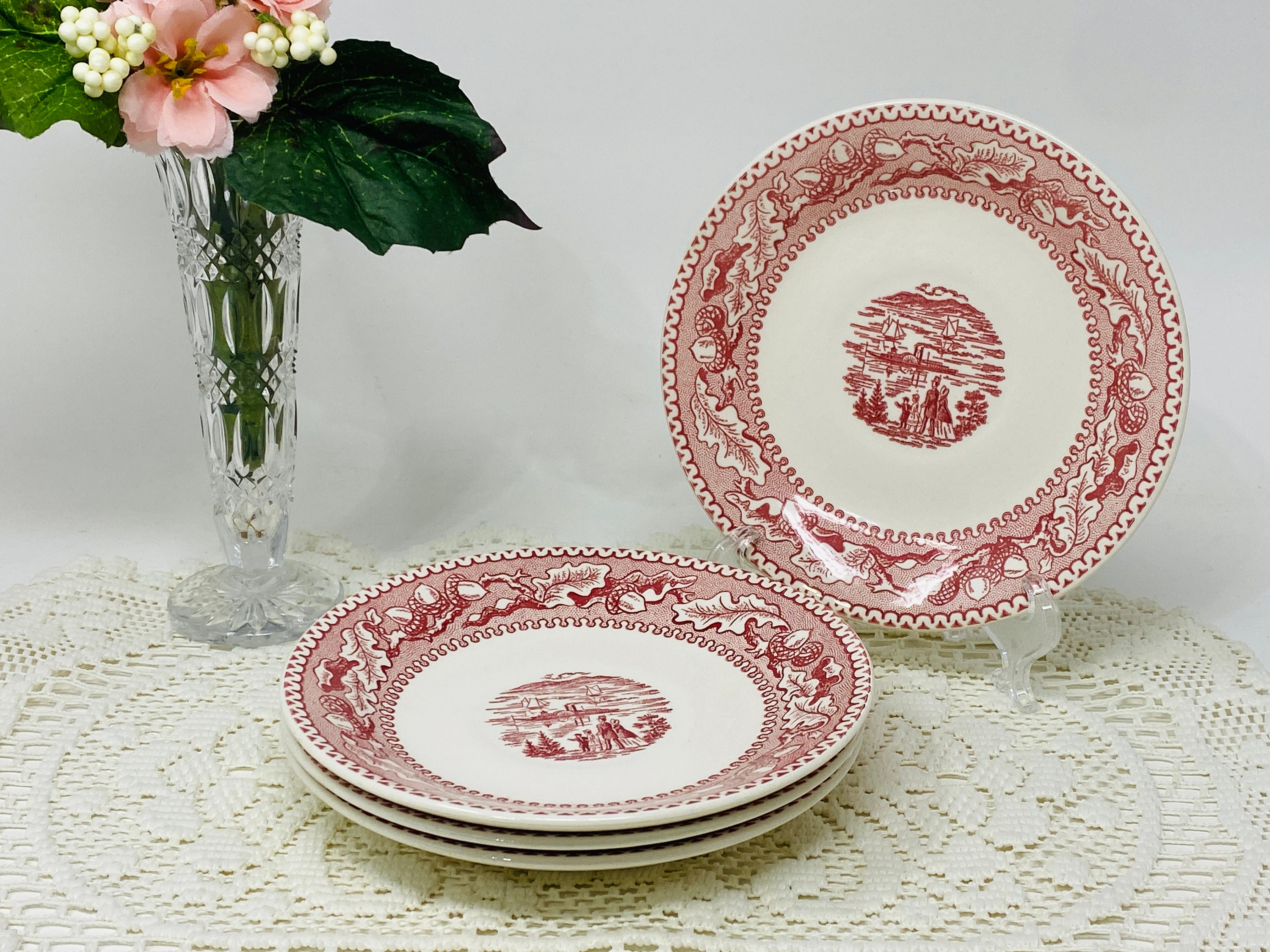 Memory Lane Pink by Royal (USA) Saucers - Royal Ironstone Underglaze - Currier & Ives Style Dinnerware