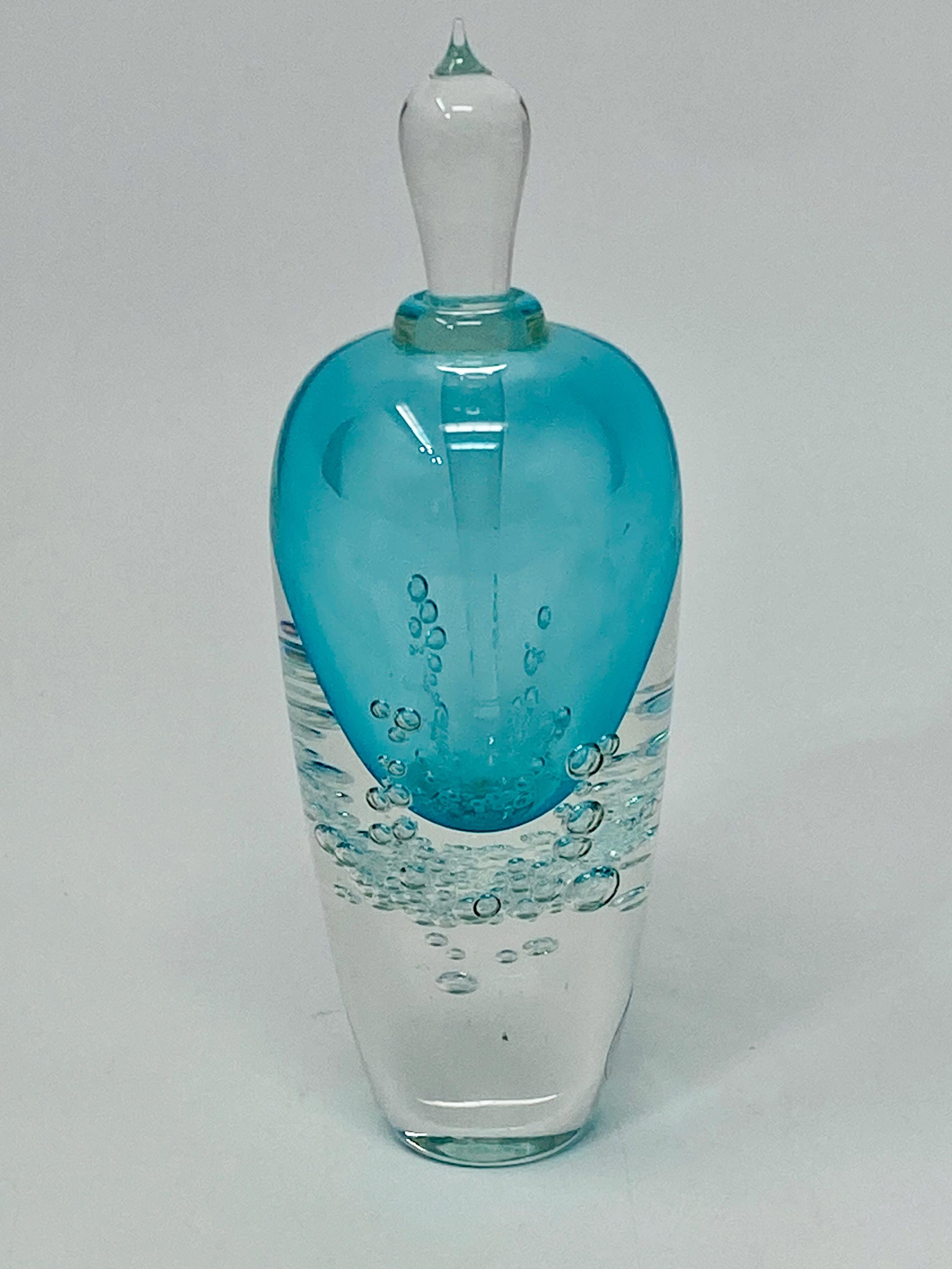 Signed Buzz Blodgett Art Glass Perfume Bottle – Sea Foam Aqua Bubbles ...