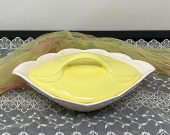 California Potteries 231 Lemon Yellow Covered Appetizer Bowl