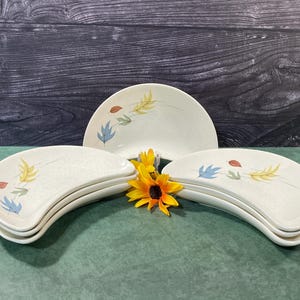 Vintage Franciscan Autumn Crescent Salad Plates Set of 7 - MCM Autumn Leaves Earthenware Dishes, Gladding McBean California Pottery, 1950s