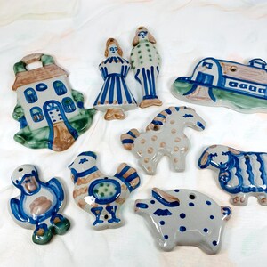 Rare MA Hadley Pottery Wind Chime Farm Scene Molds 9pc Home Barn Farmers & Animals