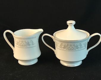 Floral Platinum Trim Creamer and Sugar Bowl Made in China