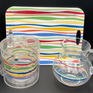 Vintage Lucite Acrylic Wavy Rainbow Pattern Pitcher, Ice Bucket and Tray Set - Summertime Fun!