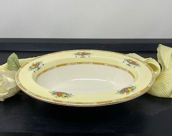 Myott Staffordshire England Oval Serving Bowl - Pattern 2327 - Lovely Raised Fruit & Flower Urns on a Yellow Band  - 1930s English China