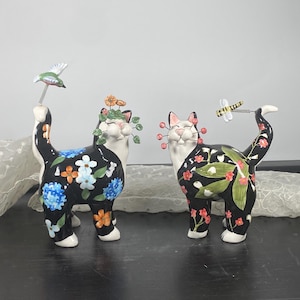 Lacombe Whimsiclay Cat Figurines - Etsy