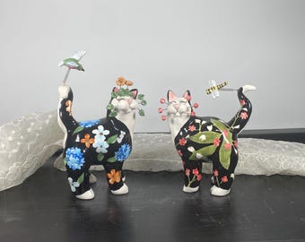 Selection of Amy Lacombe Whimsiclay Cat Figurine Collection Annaco
