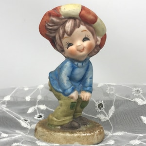Darling Lefton Paper Boy in Red and White Striped Cap Exposing his &quot;Bottom&quot; Figurine - TWR-7426