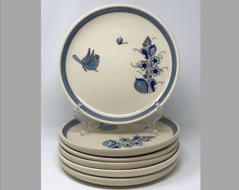 Chisjal Mexico Pottery Blue Bird Hand Painted Pair of 9 3/4" Dinner Plates