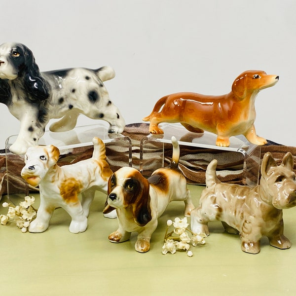 Darling Bone China Miniature Dog Figurines ~ Choose from Cocker Spaniel, Dachshund, Basset Hound, Airdale Terrier, Scottish Terrier