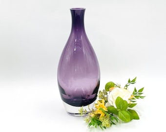 Krosno Glass 12" Purple Amethyst Vase - Clear Base