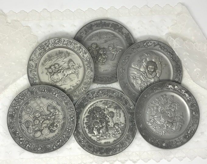 Heirloom Collector's Fine Pewter Christmas Plates 1984 Thru 1989