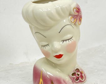 Gorgeous 6" Betty Grable Glamour Girl Head Wall Vase marked USA Hollywood Regency Decor Planter