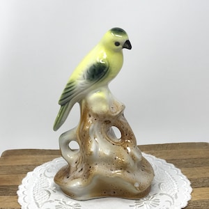 Fantastic Yellow and Green Porcelain Parakeet on Driftwood Figurine