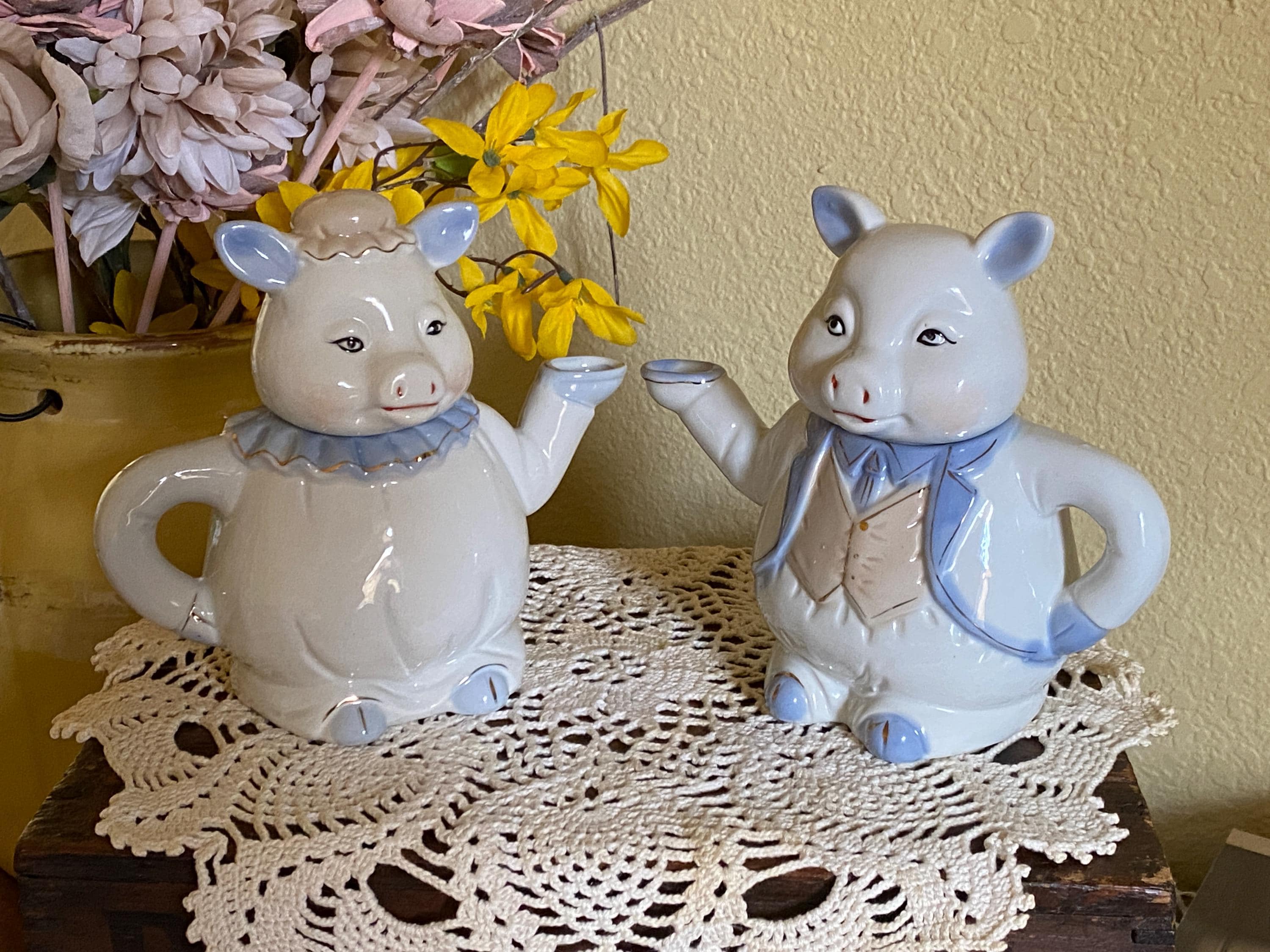Blue and White Porcelain Pig - Etsy