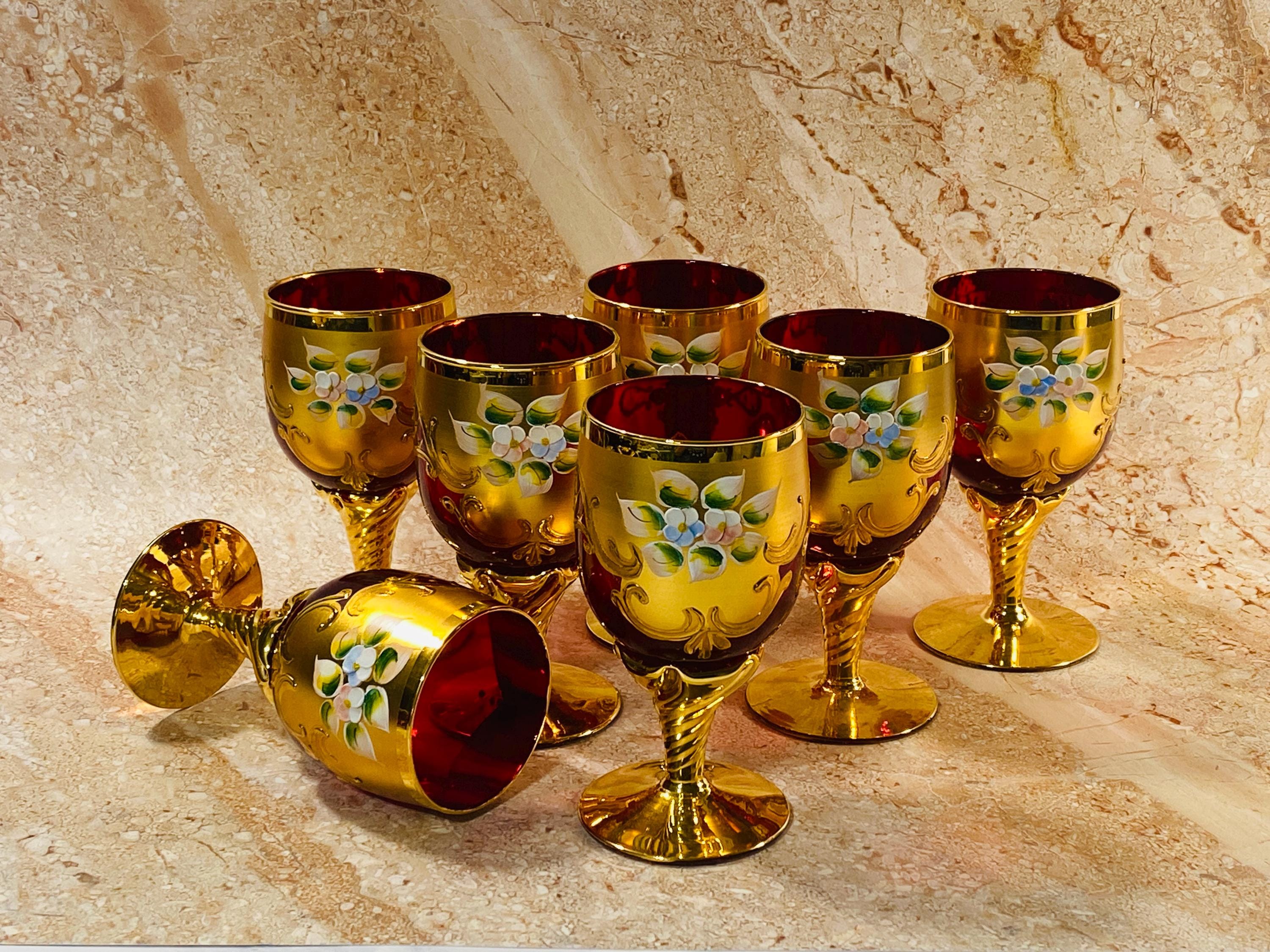 Red gold vintage wine glass