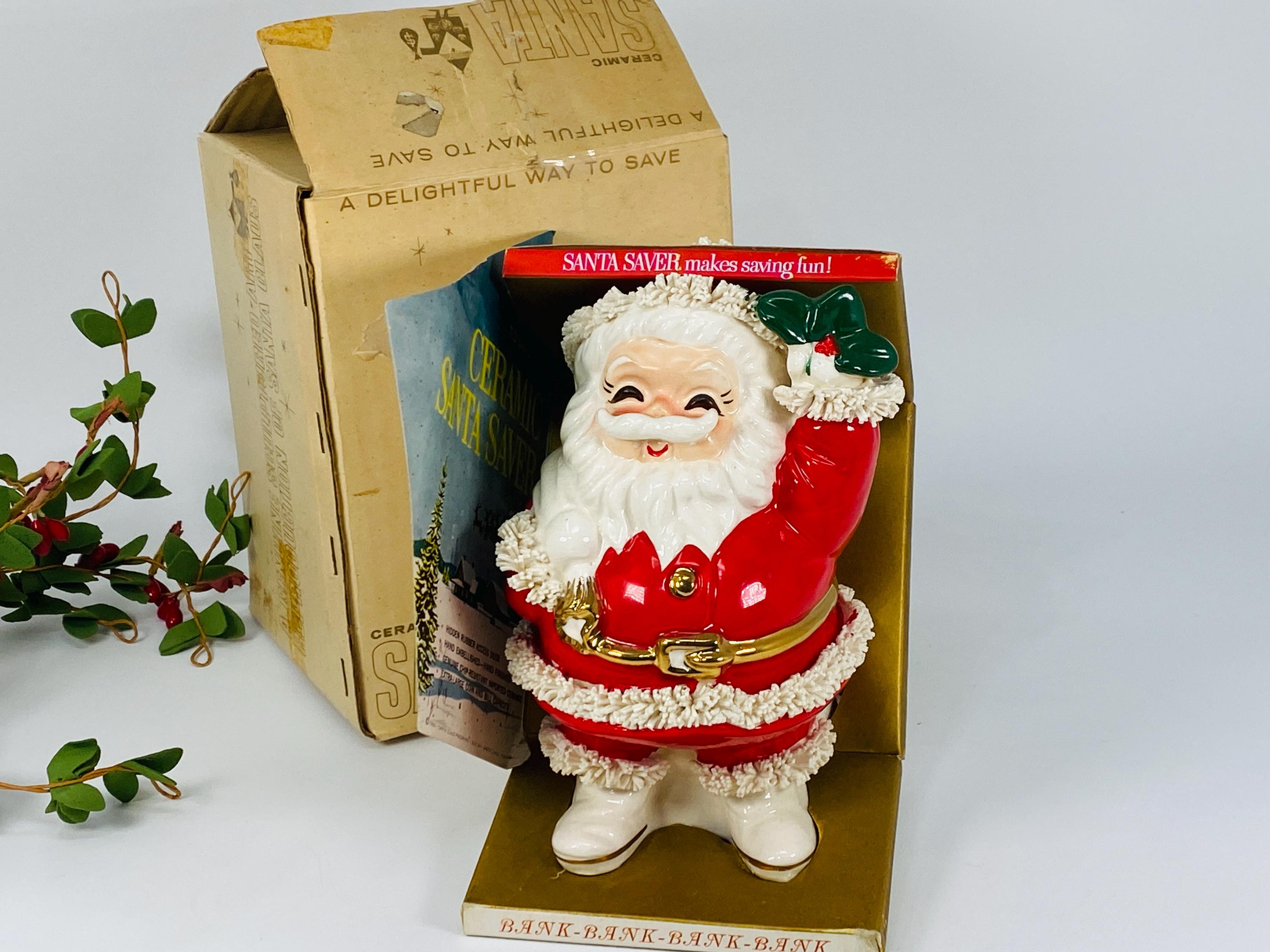 Vintage 1960 Santa Ceramic Bank: Spaghetti Trim, Original Box - Etsy