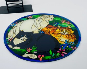 Joan Baker Designs Three Tiffany Cats Hand Painted Art Glass 10