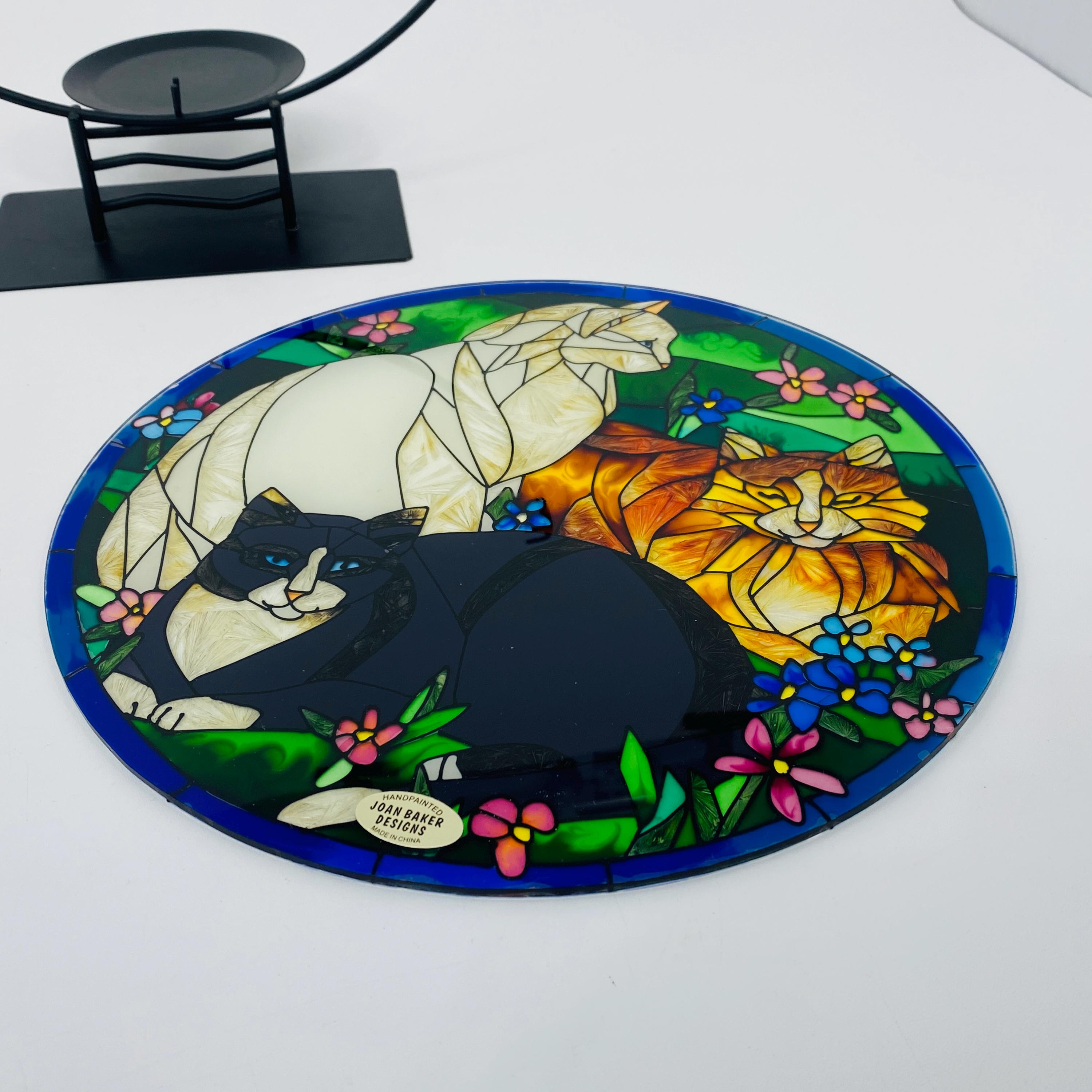 Joan Baker Designs Three Tiffany Cats Hand Painted Art Glass 10