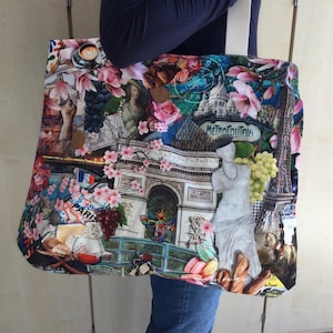 große Umhängetasche, Einkaufstasche, Shopper,  Strandtasche, Tasche mit Digitaldruck Paris