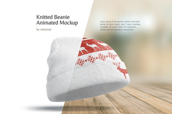Download Knitted Beanie Animated Mockup Hat Mock Up Winter Accessory Etsy