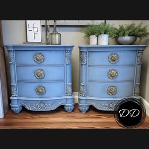 SOLD Please do not purchase. Pair Oversized French Style Old World Three  by Drawer Nightstands