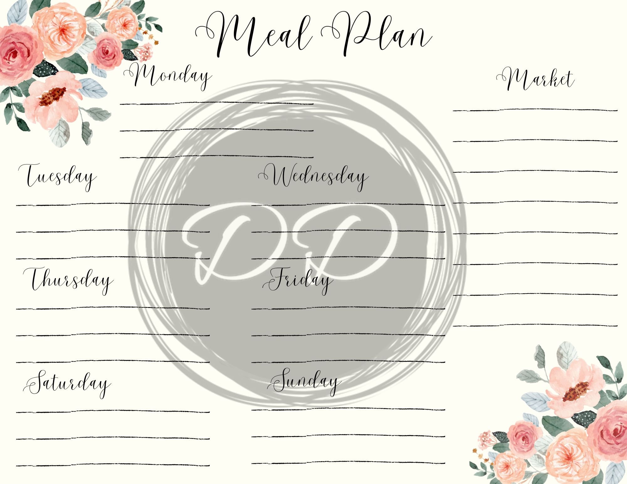 Weekly Floral Meal Plan Printable - Etsy
