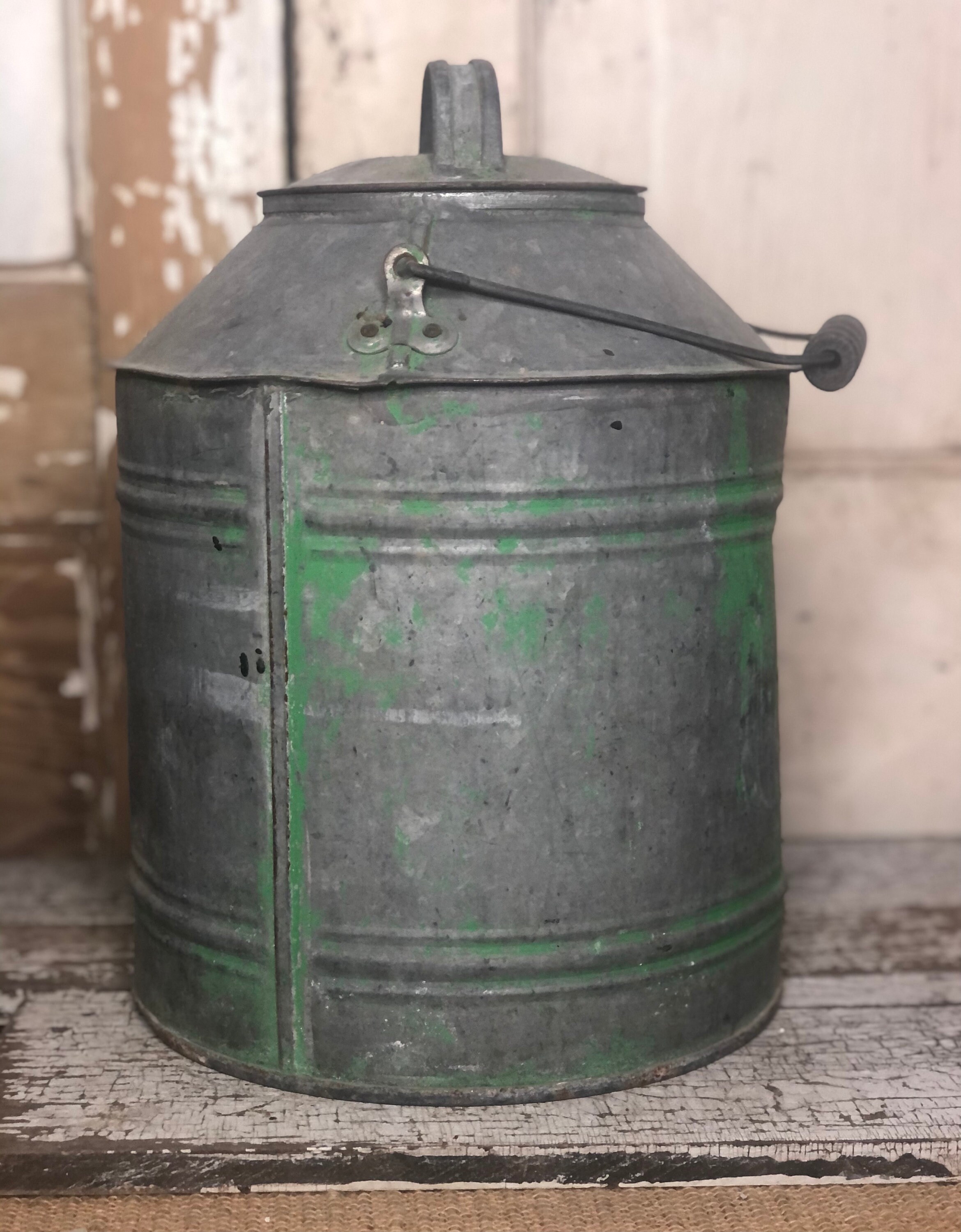 Galvanized Insulated Milk Can With Worn Green Paint Etsy UK