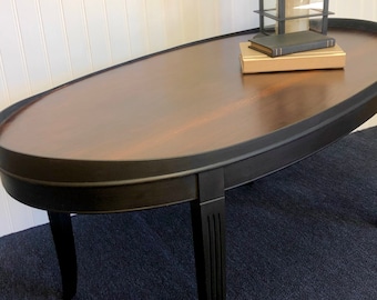 SOLD Please, do not purchase. Refinished Mid Century Modern Black Oval Coffee Table