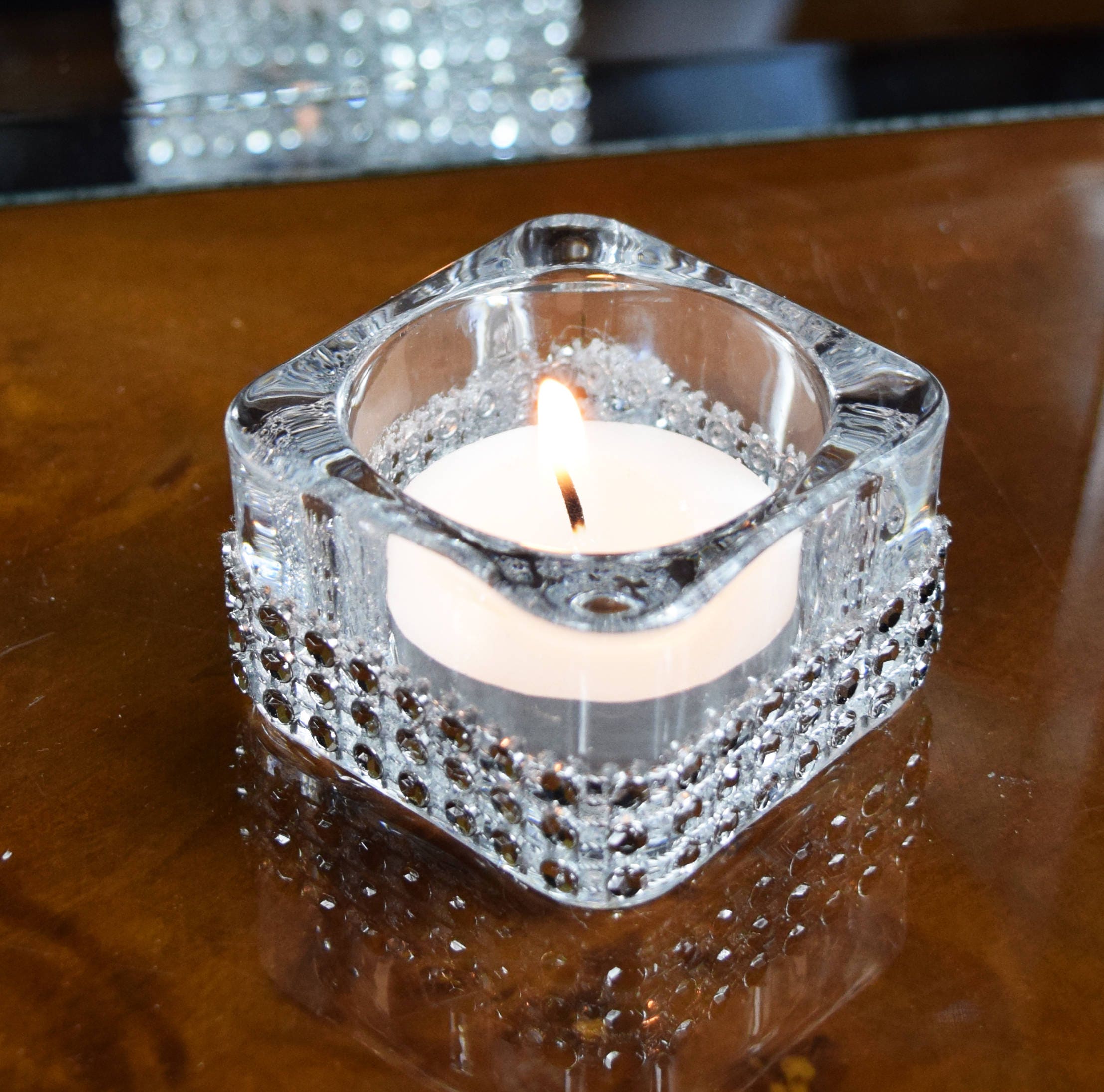 Set Of 3 Diamante Tealight Candle Holders & Artificial Crystal Etsy