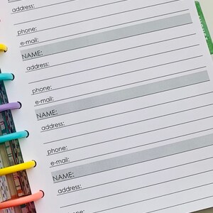 Address Book Happy Planner Insert - Etsy