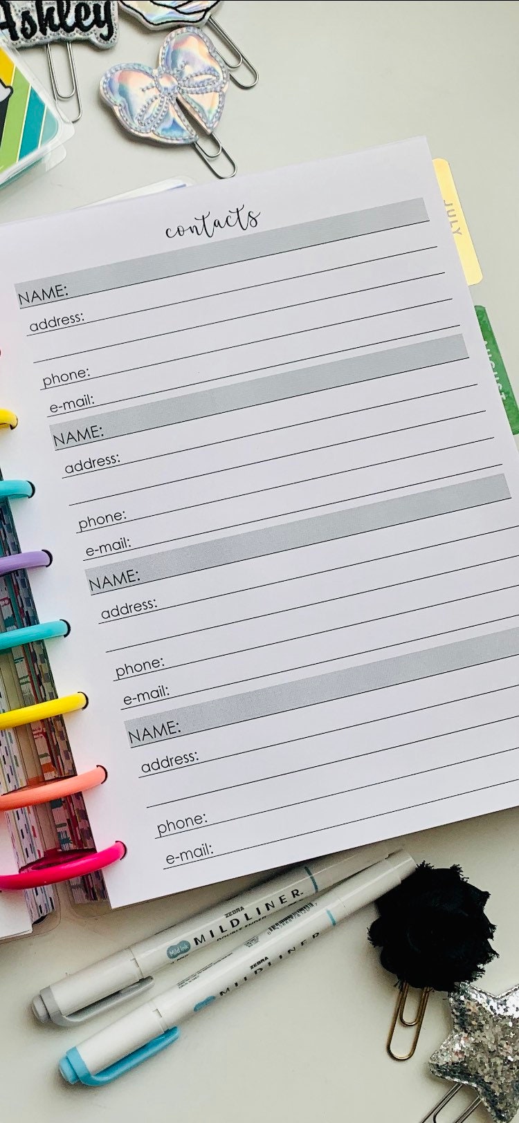 Address Book Happy Planner Insert - Etsy