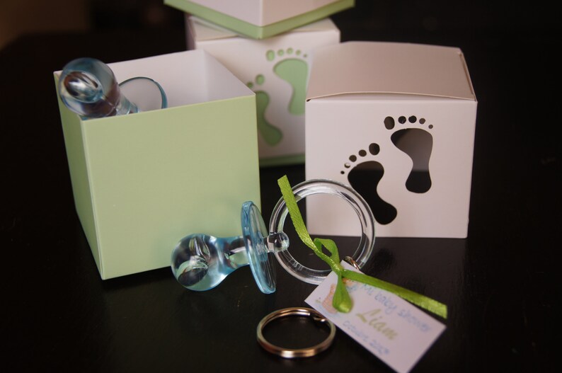 new 12 baby shower blue or pink pacifier key chain w pouch party favor game gift