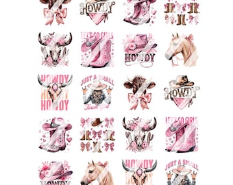 Pink Western Cowgirl Nail Art Decals -  Waterslide Nail Decals