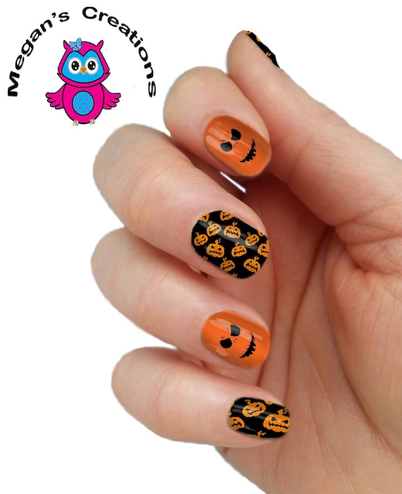 Halloween Pumpkin Orange And Black Full Nail Wrap Nail Art Etsy