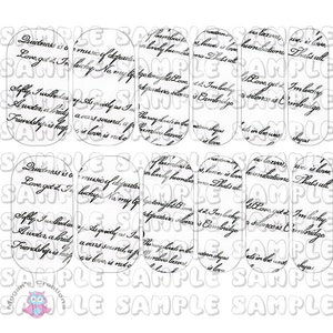 May include: A set of 10 nail decals featuring black script text on a white background. The text includes quotes about love, friendship, and silence. The decals are designed for nail art and are perfect for adding a touch of elegance to your nails.