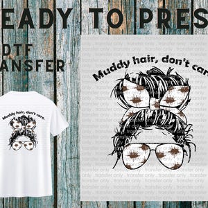 Cabello embarrado, no me importa, listo para presionar, transferencia DTF