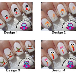 Fall/Winter Holiday Faces Snowman Turkey Scarecrow Christmas Thanksgiving Nail Decals