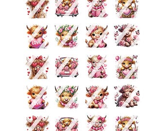 Nagelstickers Highland Cow Valentine Heart - nagelstickers waterglijbaan