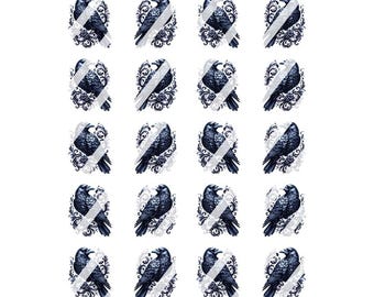 Black Crow/Raven Design #2 Nail Art Decals - waterslide nail decals