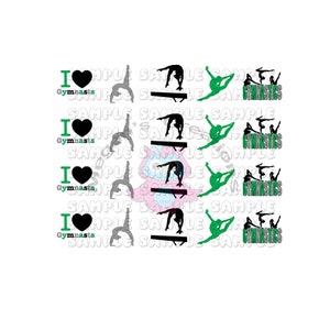 Gymnastics green/black/silver Nail Art Decals
