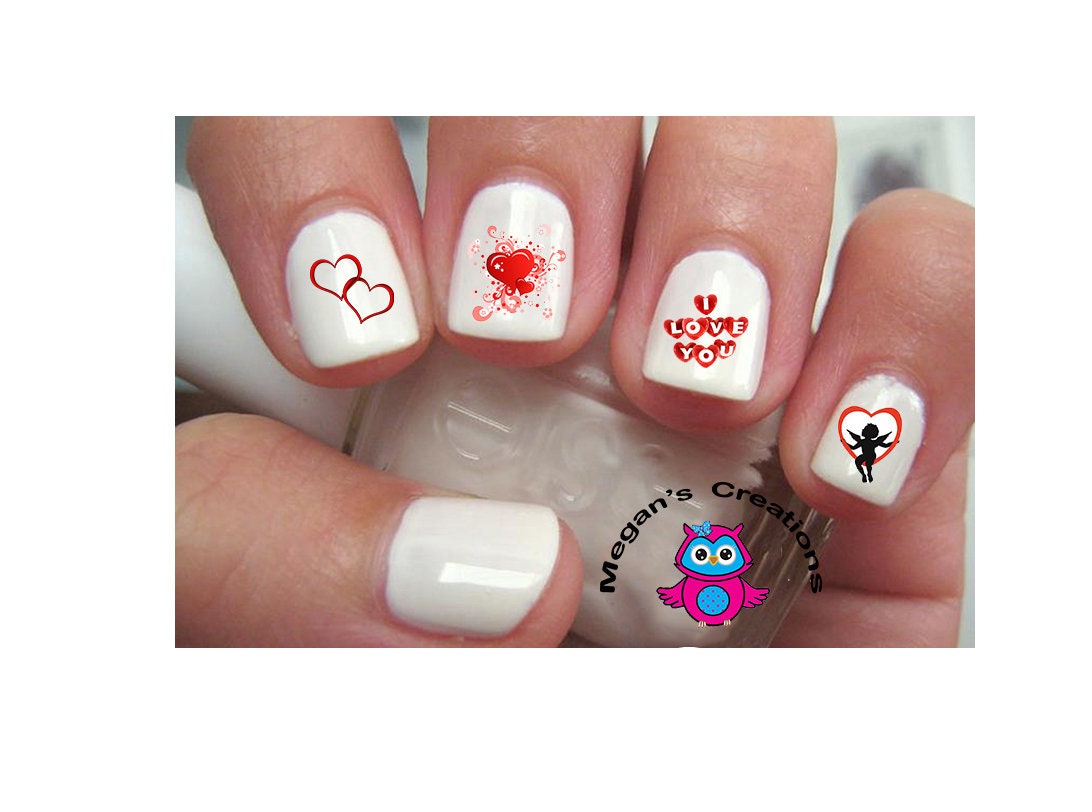 Holiday Valentines Day - Valentines #8074 Red Double Heart Heart Love Nail Art Decals