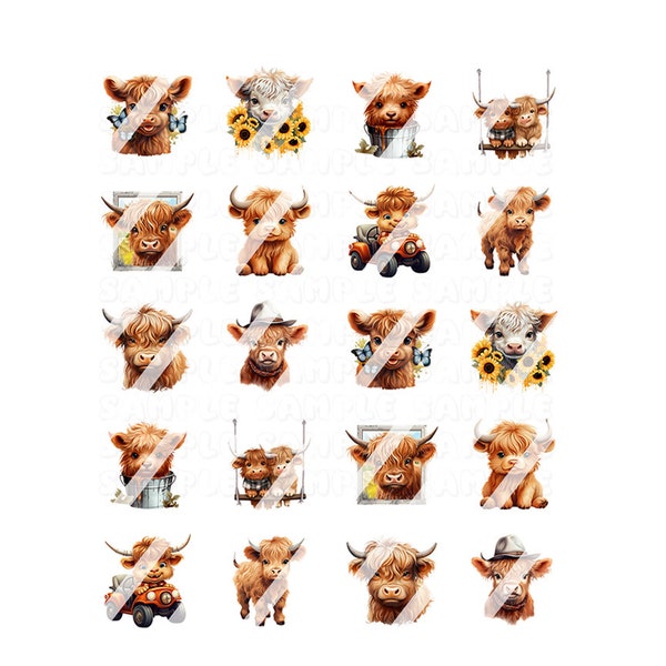 Cute Highland Cows Nail Art Decals