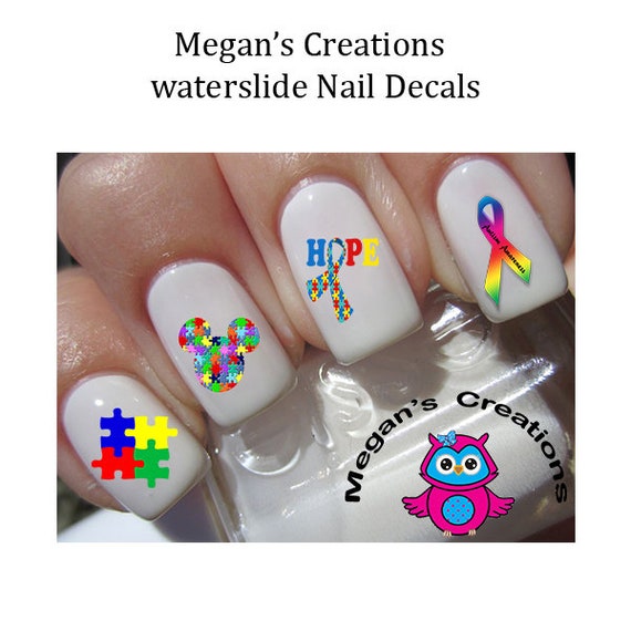 Nail Art 6508 Autism Ribbon BOLD Puzzle Heart Waterslide Nail Decals  Transfers | eBay