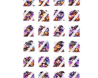 Cute Halloween Witch Animals  Nail Art Decals - Waterslide Nail Decals