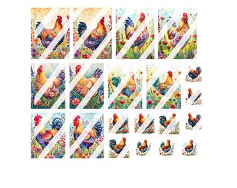 Floral Chicken Nail Art Decals -  Waterslide Nail Decals